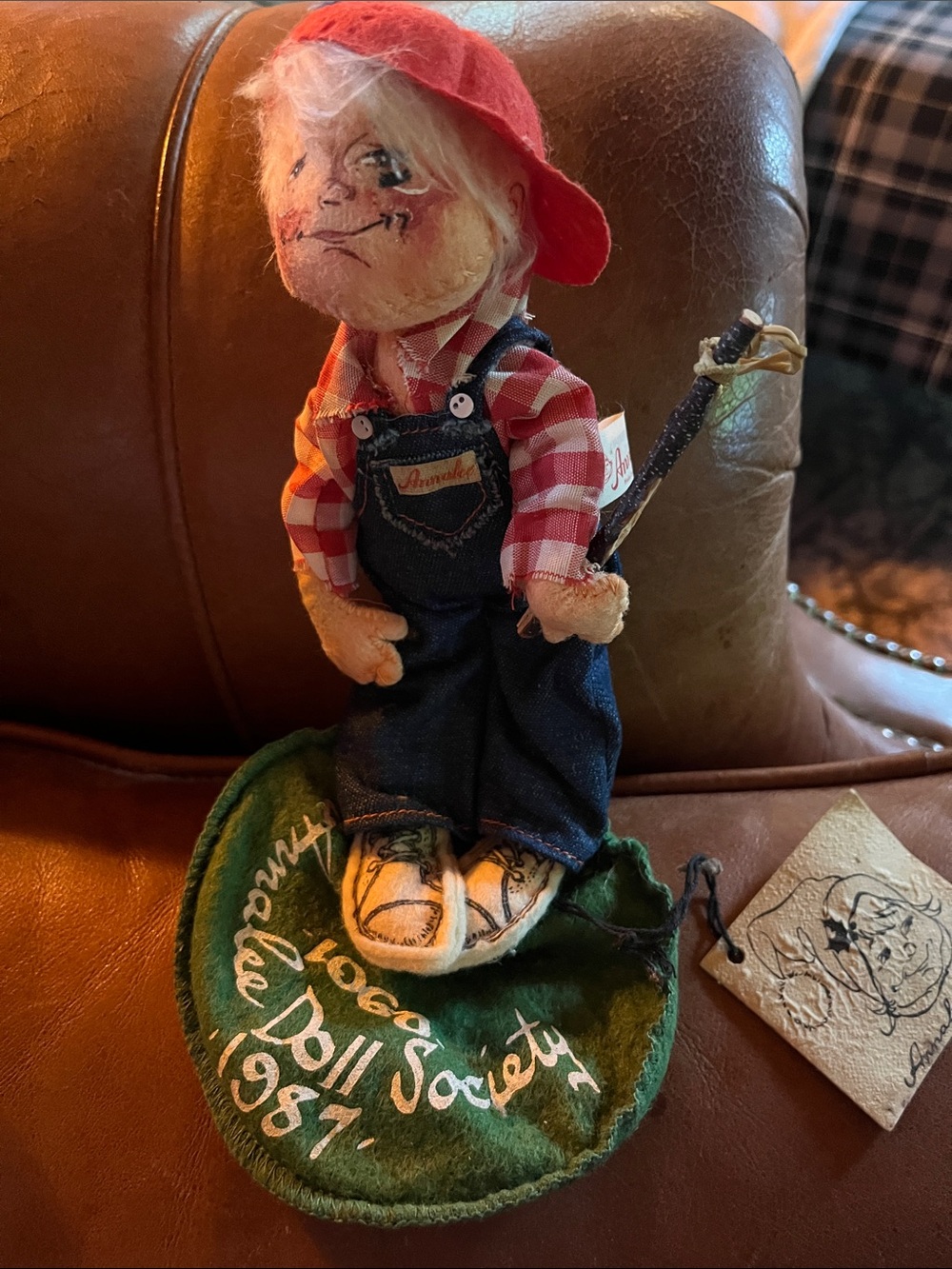 Annalee Red-Hatted Doll in Blue Overalls